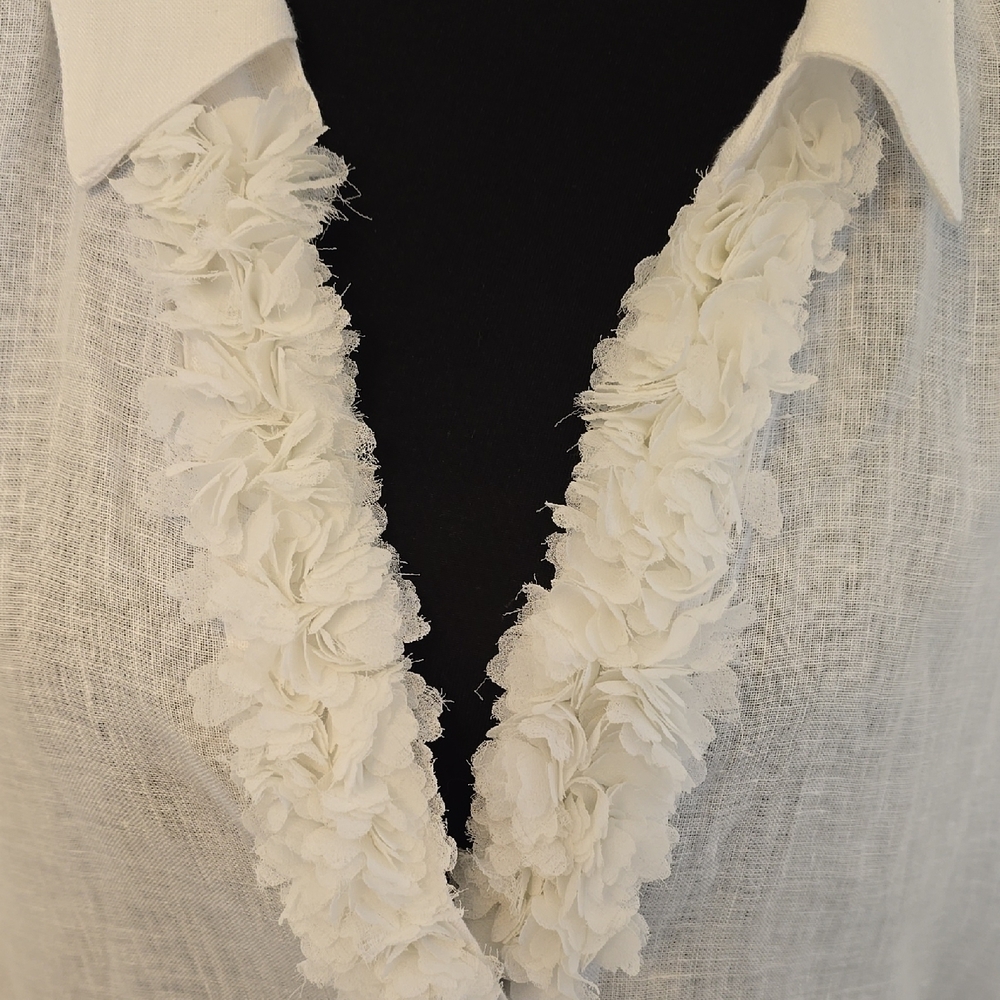 Elegant White Ruffle Trim Blouse - Picture 3 of 7
